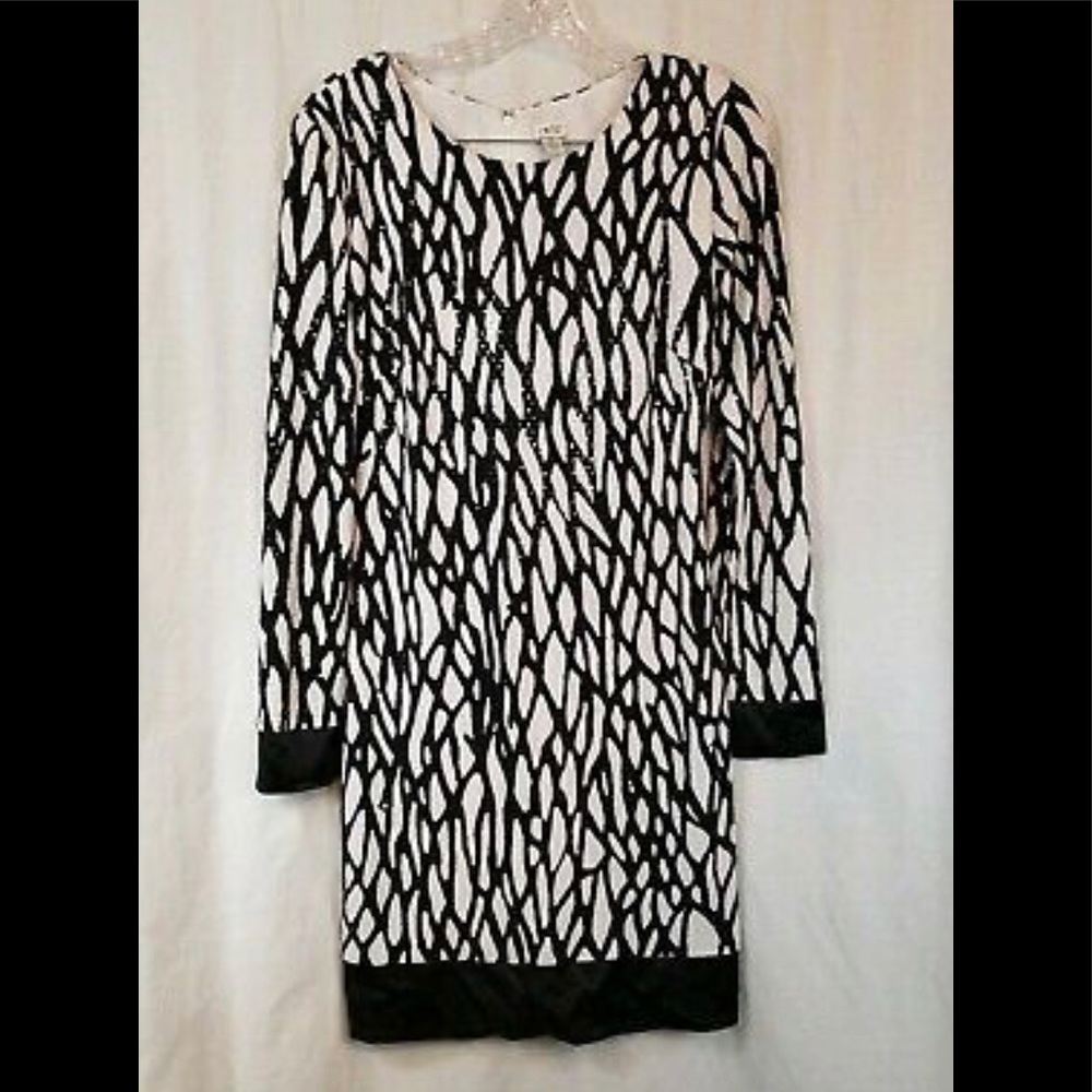 Cache Black White Sequins Sheath Dress